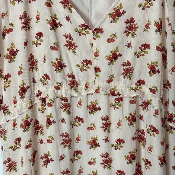 Madewell Tie-Sleeve Ruffle-Waist Midi Dress Pink Floral Sz 22 Cottagecore Plus - Picture 7 of 12